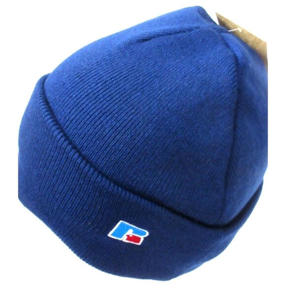 Russell Athletic Men's Classic Cuff Logo Beanie Hat Navy Blue OSFA NWT Free Ship - Picture 1 of 3